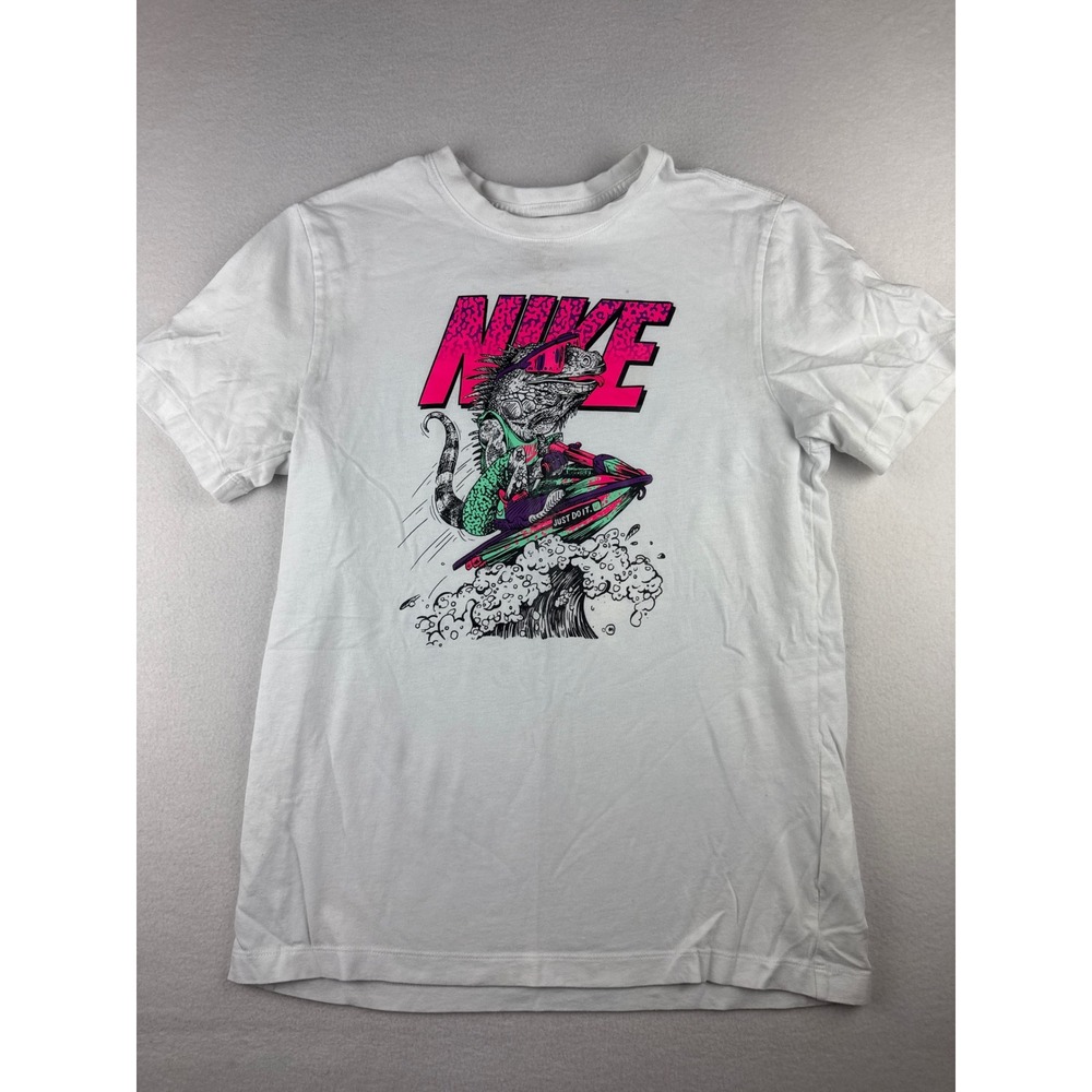 Nike Men's Graphic T-Shirt White Iguana Jet Ski 90's Retro Neon Size M
